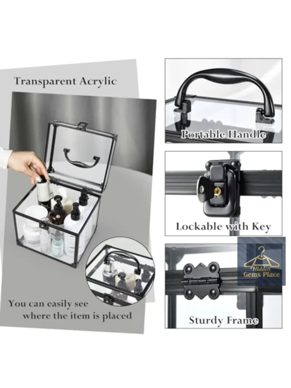 Portable Makeup Train Case with Clear Crown Design - Acrylic Cosmetic Organizer